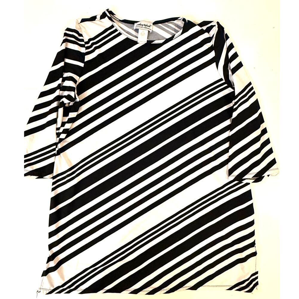 Anthony Richards Tunic Top‎ XL Black White Striped Stretch Knit Blouse Diagonal